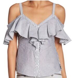 Veronica Beard Grant Off The Shoulder Top Stripped Ruffled Cold Shoulder Blouse